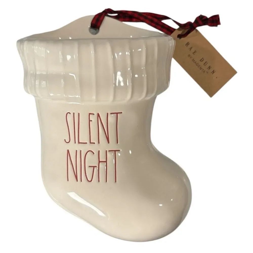 New Rae Dunn SILENT NIGHT Ceramic Stocking Wall Planter Holiday Decor Magenta